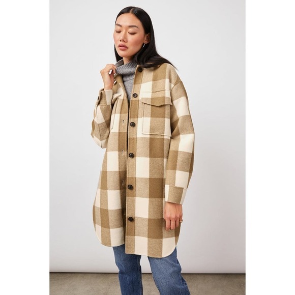 Rails Jaro Coat Ivory Camel Buffalo Check Wool Blend Size L NWT - Picture 2 of 14